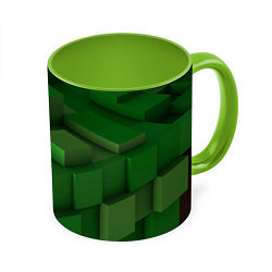 Кружка 3D Зелёный блоковый паттерн, цвет: 3D-белый + светло-зеленый