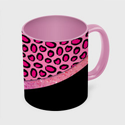 Кружка 3D Розовый леопард и блестки принт, цвет: 3D-белый + розовый