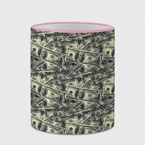 Кружка цветная Американские доллары / 3D-Розовый кант – фото 2