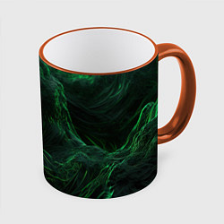 Кружка 3D Темно зеленая абстракция, цвет: 3D-оранжевый кант