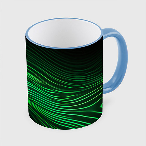 Кружка цветная Green neon lines / 3D-Небесно-голубой кант – фото 1