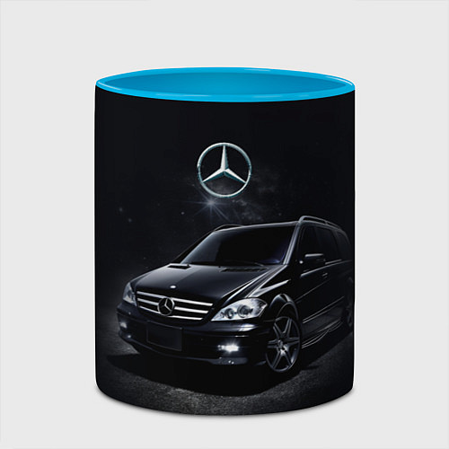 Кружка цветная Mercedes black / 3D-Белый + небесно-голубой – фото 2