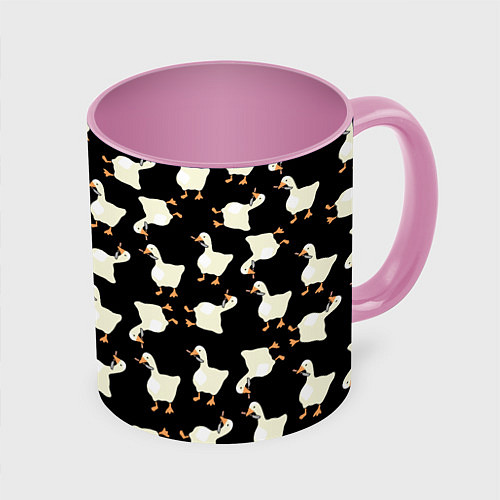 Кружка цветная Паттерн с гусями / 3D-Белый + розовый – фото 1