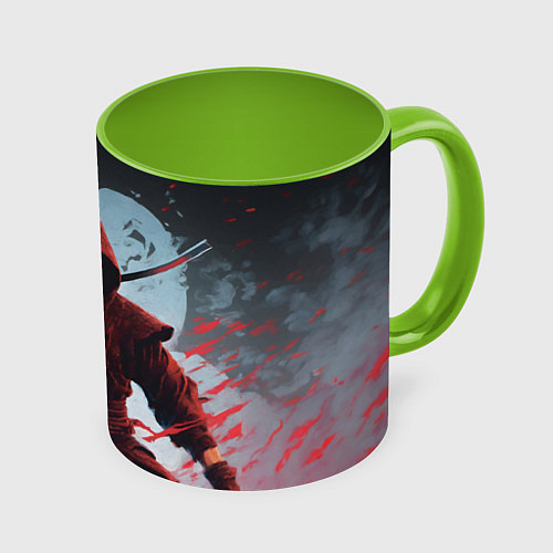 Кружка цветная Свирепый воин ниндзя / 3D-Белый + светло-зеленый – фото 1