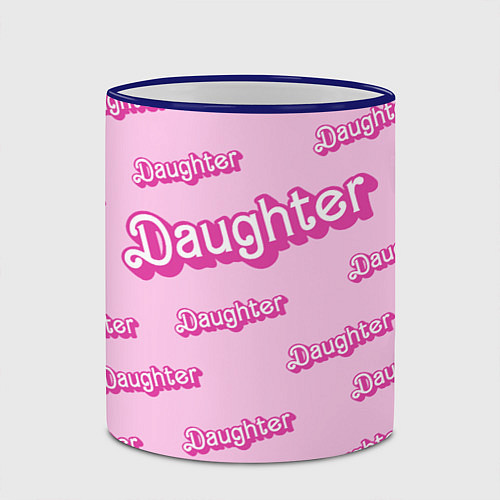 Кружка цветная Дочь в стиле барби - розовый паттерн / 3D-Синий кант – фото 2