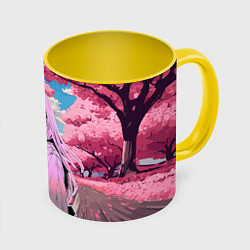 Кружка 3D Пауэр - Человек бензопила, цвет: 3D-белый + желтый