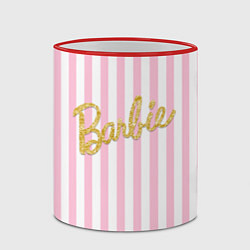 Кружка 3D Barbie - золотая надпись и бело-розовые полосы, цвет: 3D-красный кант — фото 2