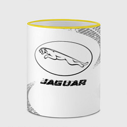 Кружка 3D Jaguar speed на светлом фоне со следами шин, цвет: 3D-желтый кант — фото 2