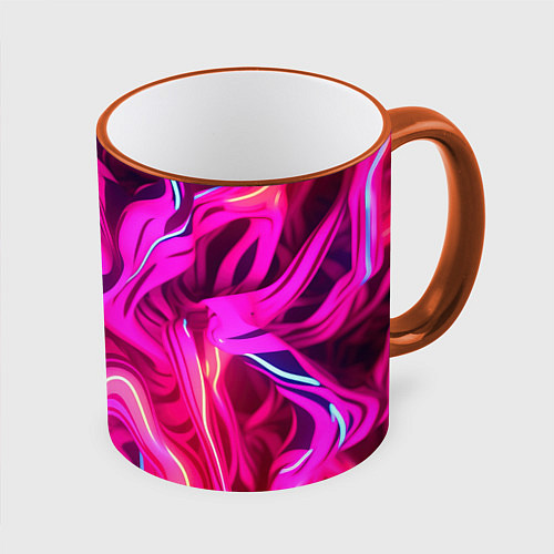 Кружка цветная Pink neon abstract / 3D-Оранжевый кант – фото 1