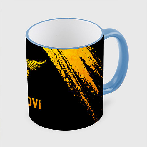 Кружка цветная Bon Jovi - gold gradient / 3D-Небесно-голубой кант – фото 1