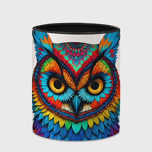 Кружка цветная Сова желтоглазая с разноцветными перьями / 3D-Белый + черный – фото 2