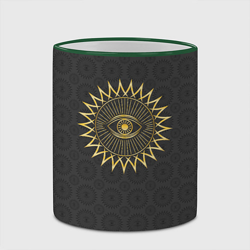 Кружка цветная Человеческий глаз и абстрактные лучи золотого цвет / 3D-Зеленый кант – фото 2