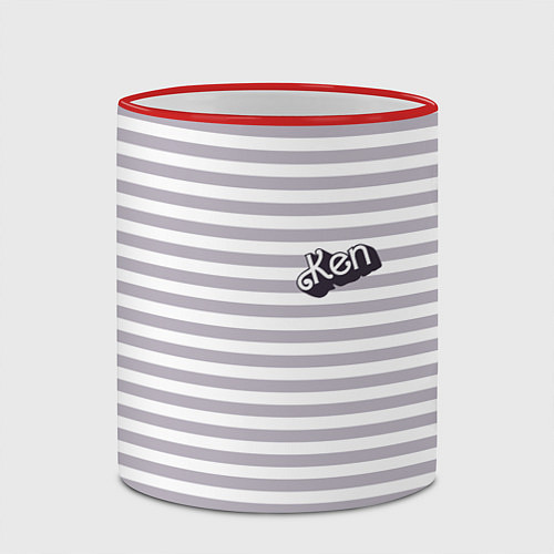 Кружка цветная Кен - серые и белые полосы / 3D-Красный кант – фото 2