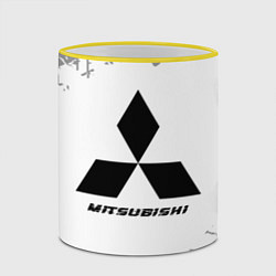 Кружка 3D Mitsubishi speed на светлом фоне со следами шин, цвет: 3D-желтый кант — фото 2