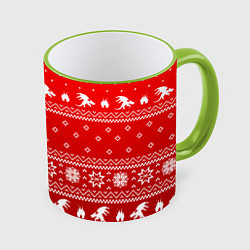 Кружка 3D Свитер с драконами - паттерн, цвет: 3D-светло-зеленый кант