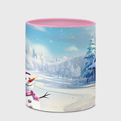 Кружка 3D Новогодний пейзаж снеговик, цвет: 3D-белый + розовый — фото 2