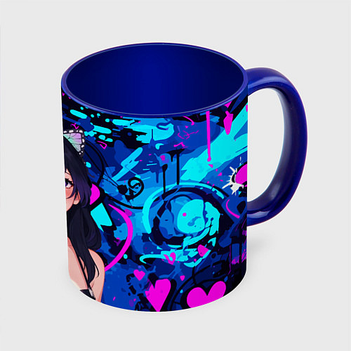 Кружка цветная Шинобу ахегао / 3D-Белый + синий – фото 1