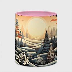 Кружка 3D Зимний предновогодний пейзаж, цвет: 3D-белый + розовый — фото 2