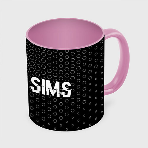 Кружка цветная The Sims glitch на темном фоне по-горизонтали / 3D-Белый + розовый – фото 1
