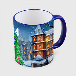 Кружка 3D Дракон у новогодней елки 2024, цвет: 3D-синий кант