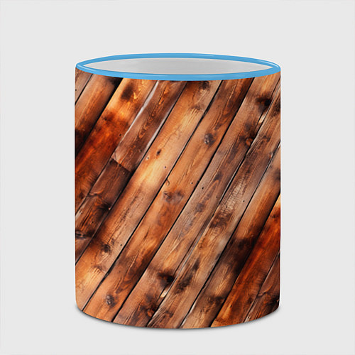 Кружка цветная Деревянная обшивка / 3D-Небесно-голубой кант – фото 2
