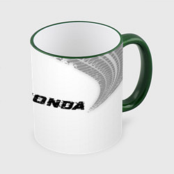 Кружка 3D Honda speed на светлом фоне со следами шин по-гори, цвет: 3D-зеленый кант