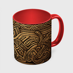 Кружка 3D Орнамент в стиле викингов, цвет: 3D-белый + красный