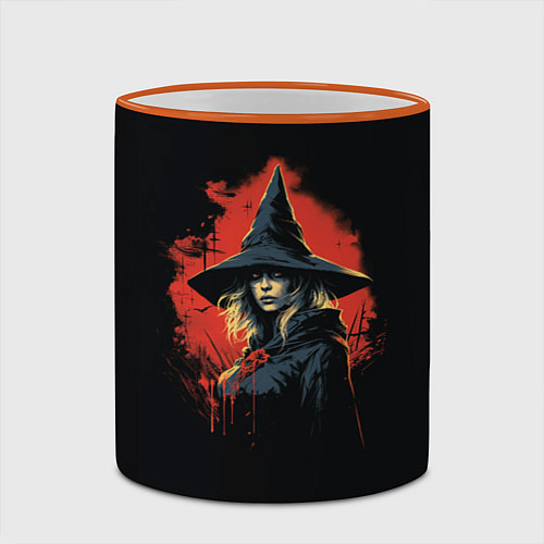 Кружка цветная Ведьма в шляпе кровавый фон / 3D-Оранжевый кант – фото 2