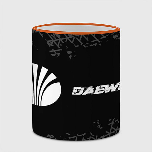 Кружка цветная Daewoo speed на темном фоне со следами шин по-гори / 3D-Оранжевый кант – фото 2