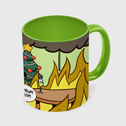 Кружка 3D This is fine - 2024, цвет: 3D-белый + светло-зеленый