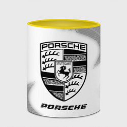 Кружка 3D Porsche speed на светлом фоне со следами шин, цвет: 3D-белый + желтый — фото 2