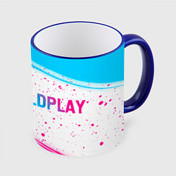 Кружка 3D Coldplay neon gradient style по-горизонтали, цвет: 3D-синий кант