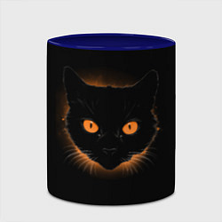 Кружка 3D Портрет черного кота в оранжевом свечении, цвет: 3D-белый + синий — фото 2