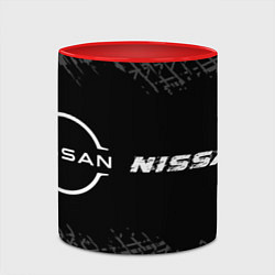 Кружка 3D Nissan speed на темном фоне со следами шин по-гори, цвет: 3D-белый + красный — фото 2