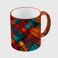 Кружка 3D Разноцветная клетка в шотландском стиле, цвет: 3D-оранжевый кант