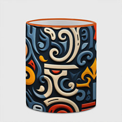 Кружка 3D Абстрактный цветной паттерн в славянском стиле, цвет: 3D-оранжевый кант — фото 2