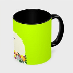 Кружка 3D Летняя лама - альпака в венке, цвет: 3D-белый + черный