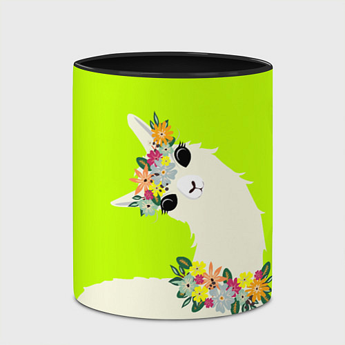 Кружка цветная Летняя лама - альпака в венке / 3D-Белый + черный – фото 2