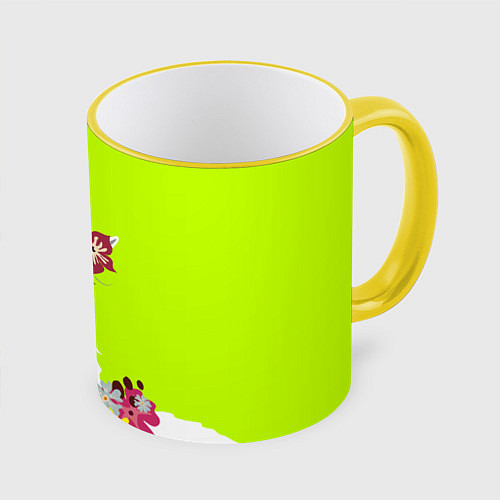 Кружка цветная Лама - альпака в венке / 3D-Желтый кант – фото 1