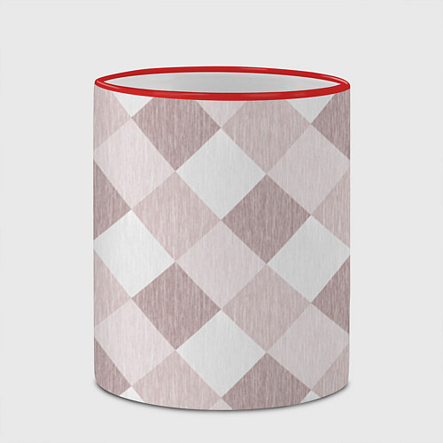 Кружка цветная Геометрический светло коричневый узор квадраты / 3D-Красный кант – фото 2