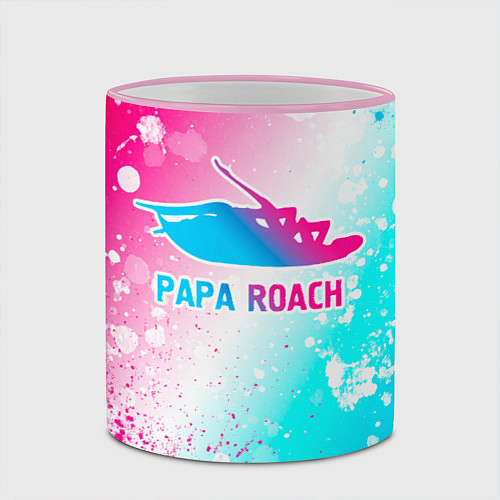 Кружка цветная Papa Roach neon gradient style / 3D-Розовый кант – фото 2