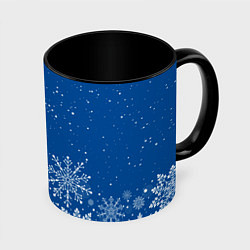 Кружка 3D Текстура снежинок на синем фоне, цвет: 3D-белый + черный