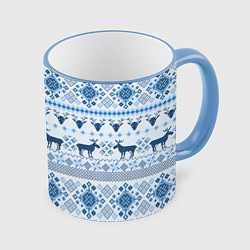 Кружка 3D Blue sweater with reindeer, цвет: 3D-небесно-голубой кант