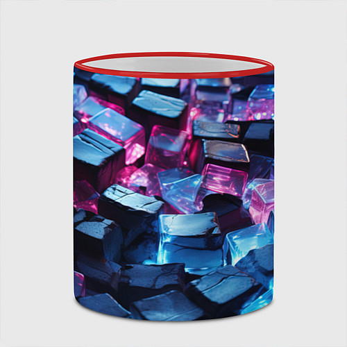 Кружка цветная Стеклянные прозрачные камушки / 3D-Красный кант – фото 2