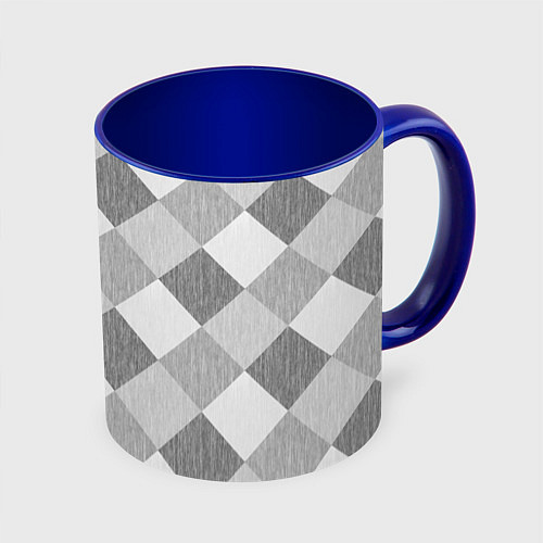 Кружка цветная Серый плед геометрический узор с текстурой / 3D-Белый + синий – фото 1