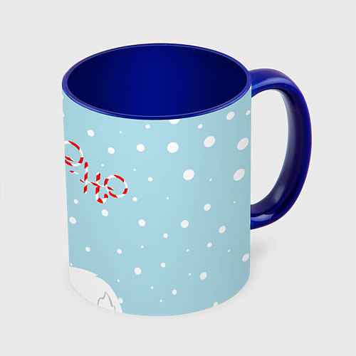 Кружка цветная Лама в роли Санта Клауса / 3D-Белый + синий – фото 1