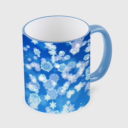 Кружка цветная Декоративные снежинки на синем / 3D-Небесно-голубой кант – фото 1