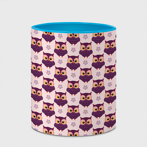 Кружка цветная Сова и цветок / 3D-Белый + небесно-голубой – фото 2