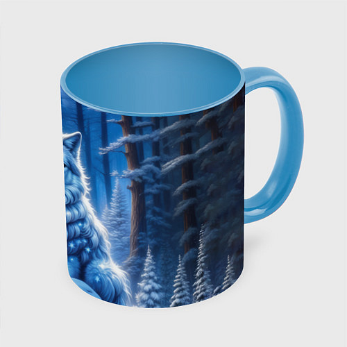 Кружка цветная Волк в зимнем ночном лесу / 3D-Белый + небесно-голубой – фото 1