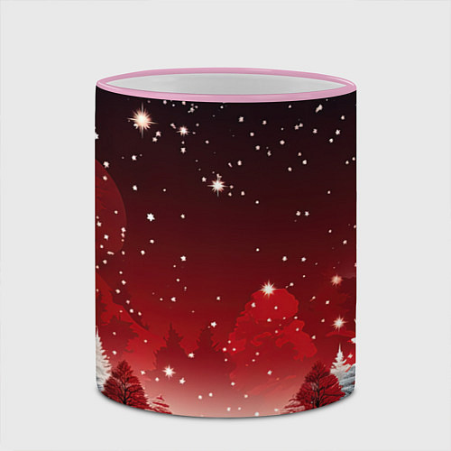 Кружка цветная Зимний берег реки с деревьями и льдом / 3D-Розовый кант – фото 2